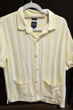 GAP リネン混 ストライプ ポロシャツ イエロー Sのサムネイル