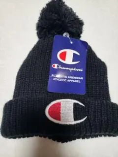 新品未使用☆Champion ニット帽 ポンポン付き 黒
