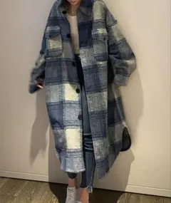 ネイビー グレー チェック柄 シャツワンピース