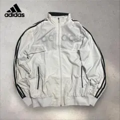 【454】adidas ナイロンジャケット ビッグロゴ ホワイト×ブラックY2K