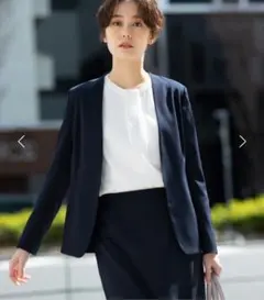 INDIVI ネイビー ノーカラージャケット