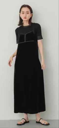 フロントスリットベロアキャミワンピース