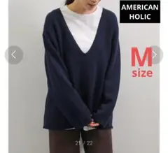 【新品】アメリカンホリック 深Vネックニットプルオーバー コットン ネイビー M