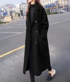 ブラック ダブルブレスト ロングコート Lサイズ