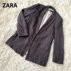 ザラ ZARA リネンテーラードジャケット【M】グレー リネン100%
