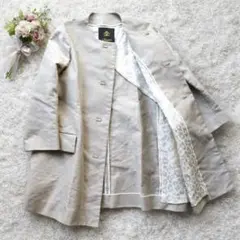 Drawer ドゥロワー ノーカラーコート シルク混 上質ライトグレージュ 36