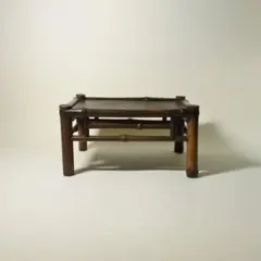 時代物 黒漆 木製青貝螺鈿装飾竹鳥文花台 座卓 伝統工芸 香炉台