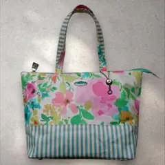 未使用品シンクビー花柄ストライプトートバッグ パステルフラワー