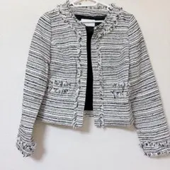 フリンジ付きジャケット Sサイズ 白/黒のサムネイル