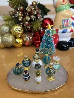 ビーズ香水瓶　ブルーグリーンクリスマス2025V