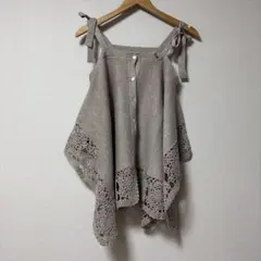 AS KNOW AS PINKY レース裾 ポンチョ風ニットベージュ系