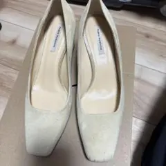 FABIO RUSCONI ベージュ スクエアトゥ ハイヒール