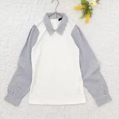 ダブルクローゼット　異素材襟付きトップス　F 白　ゆったり　大人カジュアル　薄手のサムネイル