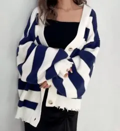 GYDA ボーダー LOOSEニットカーディガン(F)ジェイダ オーバーサイズ