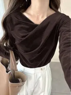 GRL ベロア　ドレープトップス ブラウン