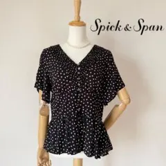 【極美品】Spick&Span ドットペプラムブラウス 黒 38 水玉　Vネックのサムネイル