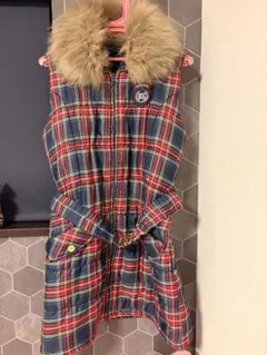 チェック柄ダウンワンピース（ファー付き）