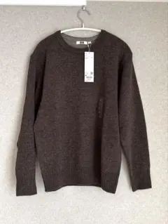 【新品】UNIQLO U バイカラーラムクルーネックセーター M BROWN