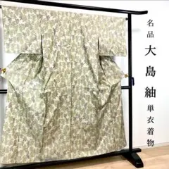 ZY-642 単衣 大島紬 総柄 小紋 バチ衿 名品 上質 お洒落 高級