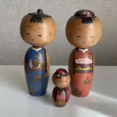 伝統的なミニ親子こけし人形　3体セット