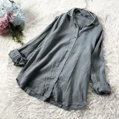 【INED】美品✨モンティ社 リネンシャツ 9 グレー 高級 麻 清涼 綺麗めのサムネイル
