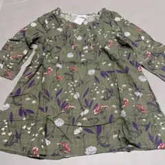 レディース　花柄　チュニック　トップス　グリーン　お洒落　レトロ　緑　可愛い