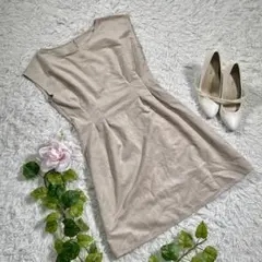 【ロイヤルパーティー】ノースリーブワンピース　ベージュ　ドロスト　ミニワンピース