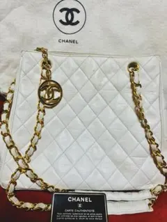 週末セール！CHANEL ホワイト レザー バッグ　ヴィンテージ　90年代