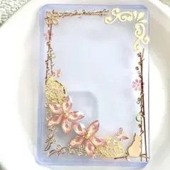 ② B8 硬質ケース デコ ピンク 金 ゴールド 花 蝶 猫 トレカケース