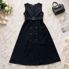 美品【期間限定出品】しまむら ダブルボタンフレアワンピース 黒 Lサイズ