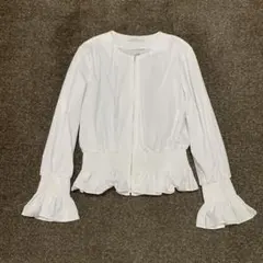 美品　ANAYI アナイ　コットン　ブルゾン　袖フリル　ホワイト　白