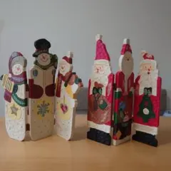 クリスマス木製スタンド　サンタ＆スノーマン2個セット