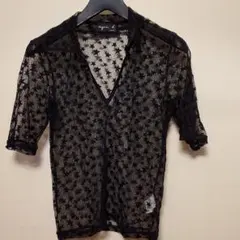 アニエスb トップス　黒地　半袖　星　レース　サイズ1