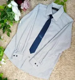 ★卒業式★ ミチコロンドン ストライプシャツ 紺×白 ネクタイセット 140cm