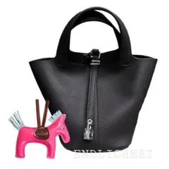 本革キューブバッグ　トートバッグ　M ブラック　馬チャーム付き