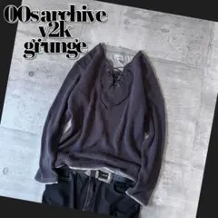 00s thermal lace up l/s tee y2k grunge