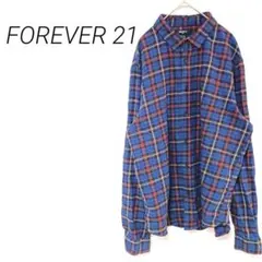 FOREVER 21 長袖シャツ L 青赤チェック 胸ポケット　カジュアル