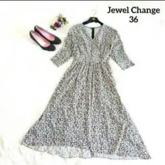 美品　Jewel Change ワンピース　36　黒　七分袖　花柄　総柄 S