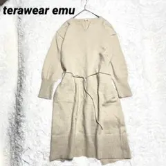 ニットワンピース ニット　ワンピース　長袖 ウエストマーク　大きめ　膝丈　M