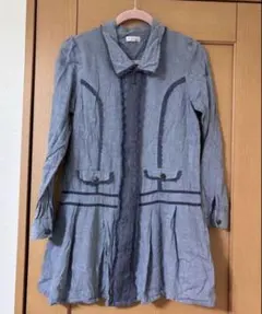 7axes femme レース装飾 長袖シャツチュニック ブルー系