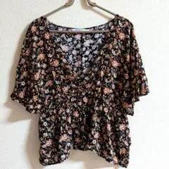 ❤️ZARA BASiC❤️ブラウス　花柄　黒＆オレンジ＆白　ゴムあり　Sサイズのサムネイル