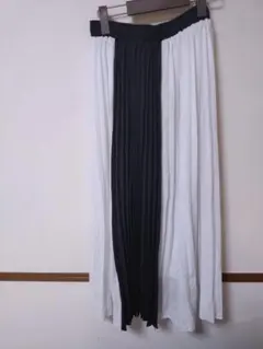 プリーツデザインロングスカート 白黒