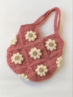 花モチーフ グラニーバッグ ピンク　くすみピンク