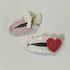 ハート 蝶 ヘアピン パッチンピン 2個セット キッズ ベビー ハンドメイド