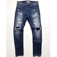 【美品】ZARA/ザラ/ダメージリペア加工ストレッチスキニーデニムパンツ/32