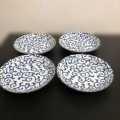 三峰陶器　唐草模様　丸皿　中深皿　4皿