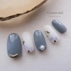 4474 ジェルネイルチップ ブルー フラワー ブルー ローズ 薔薇