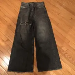 Diesel ダメージ加工 ワイドレッグデニムパンツ