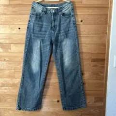 ビンテージ加工 ルーズストレートレッグジーンズ ミディアムウォッシュ