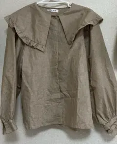 チェック柄フリル襟長袖シャツ Mサイズ